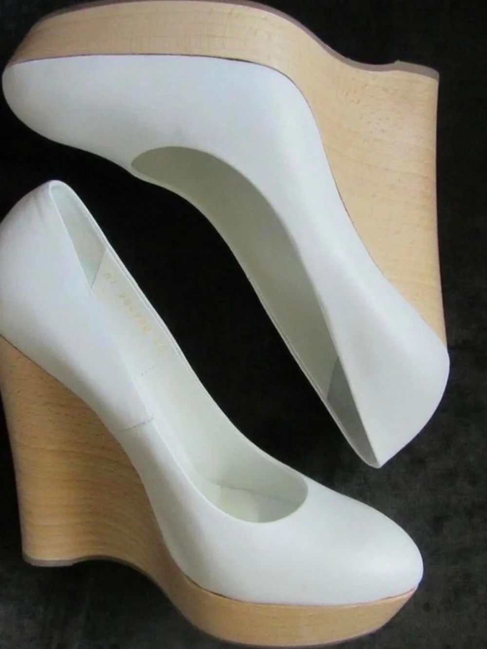 YSL Yves Saint Laurent White Leather Wedge Platform Pumps